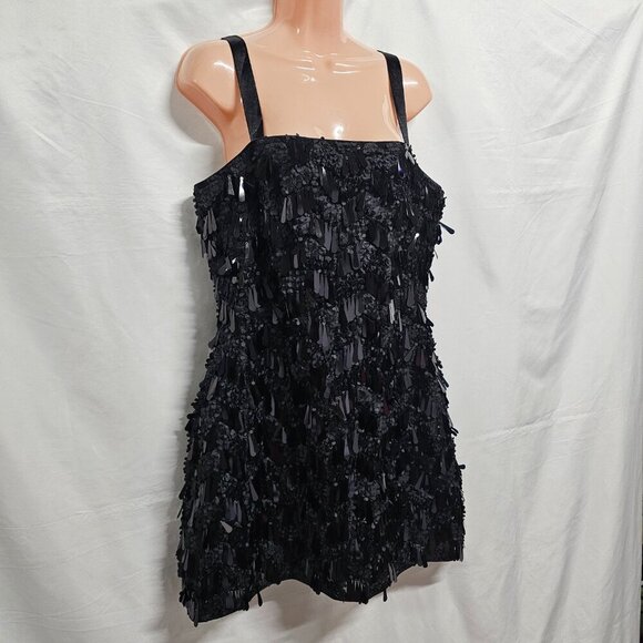 Lulus Never Ending Shine Black Sequin Fringe Dress Women Size L - Picture 5 of 16